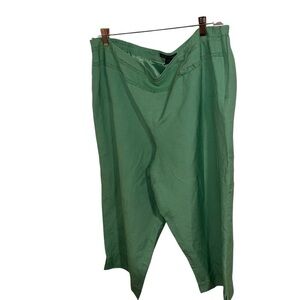 Larry Levine Woman Plus 22W Green Linen Cropped Wide Leg Pants Bows Resort